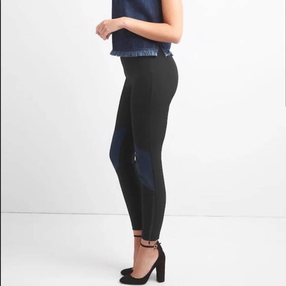 Gap Sculpt Sleek Leggings -Black w Blue Faux Suede